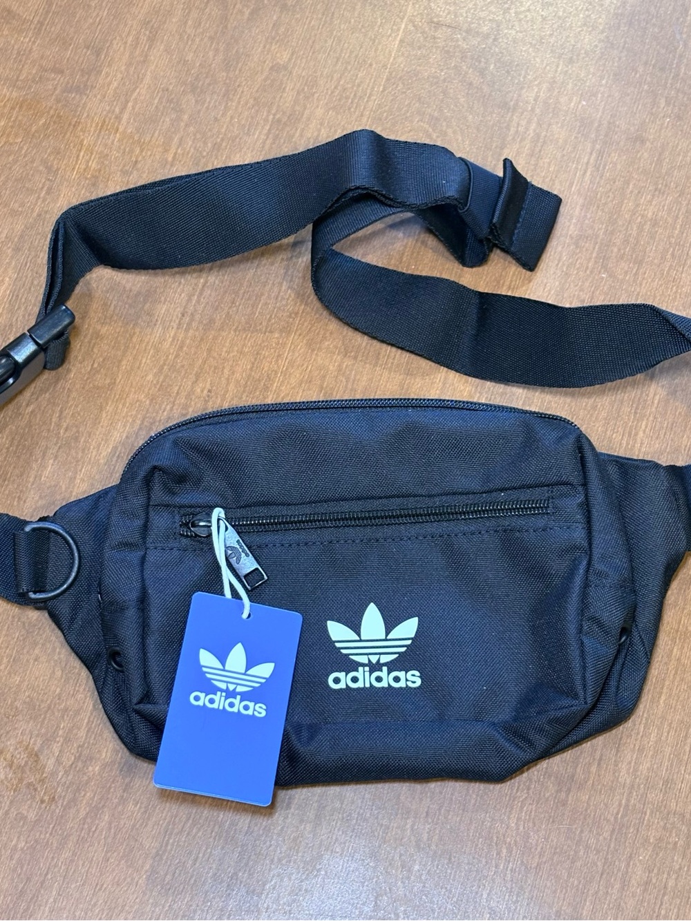 adidas Black Waist Bag with White Trefoil Logo